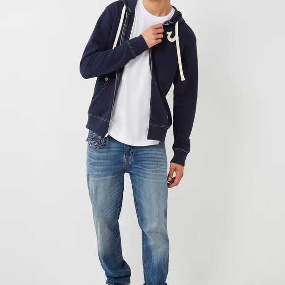 True Religion Buddha Full Zip Hoodie Navy Blue 2X XXL Mens Sweatshirt - Picture 7 of 8